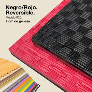 Tatami Puzzle 2cm 100x100cm - Superficie Antideslizante F, reversible Negro/Rojo | Color Reversible