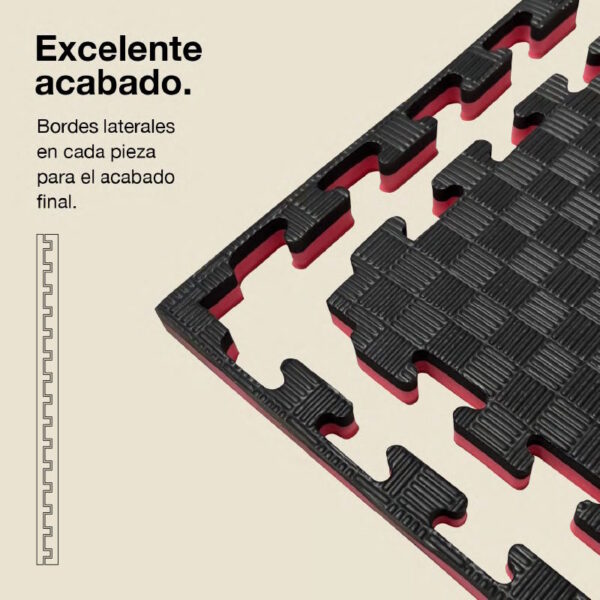 Tatami Puzzle 2cm 100x100cm - Superficie Antideslizante F, reversible Negro/Rojo | Laterales Rectos