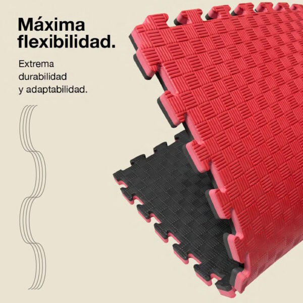 Tatami Puzzle 2cm 100x100cm - Superficie Antideslizante F, reversible Negro/Rojo | Máxima Flexibilidad