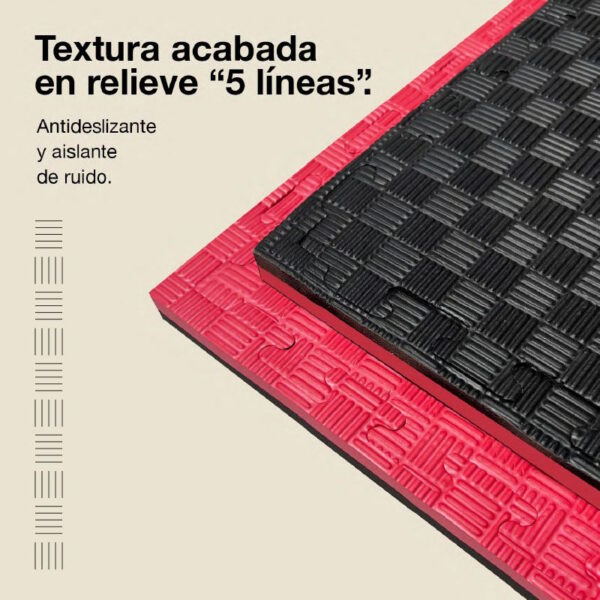 Tatami Puzzle 2cm 100x100cm - Superficie Antideslizante F, reversible Negro/Rojo | Textura Antideslizante