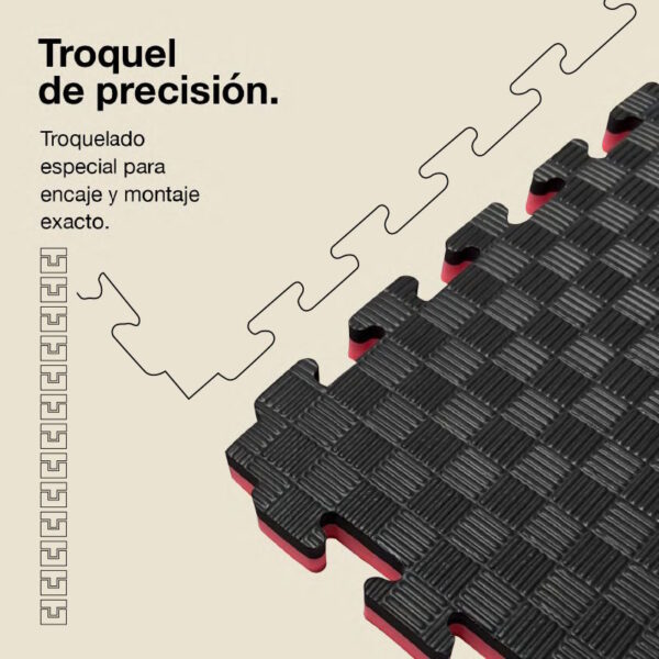 Tatami Puzzle 2cm 100x100cm - Superficie Antideslizante F, reversible Negro/Rojo | Troquel de Precisión