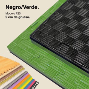 Tatami Puzzle 2cm 100x100cm - Superficie Antideslizante F, reversible Negro/Verde | Color Reversible