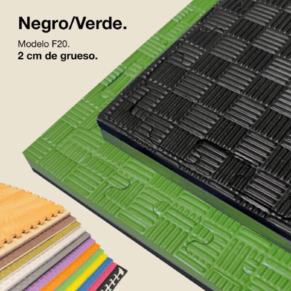 Tatami Puzzle 2cm 100x100cm - Superficie Antideslizante F, reversible Negro/Verde | Color Reversible