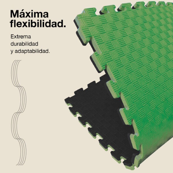 Tatami Puzzle 2cm 100x100cm - Superficie Antideslizante F, reversible Negro/Verde | Máxima Flexibilidad