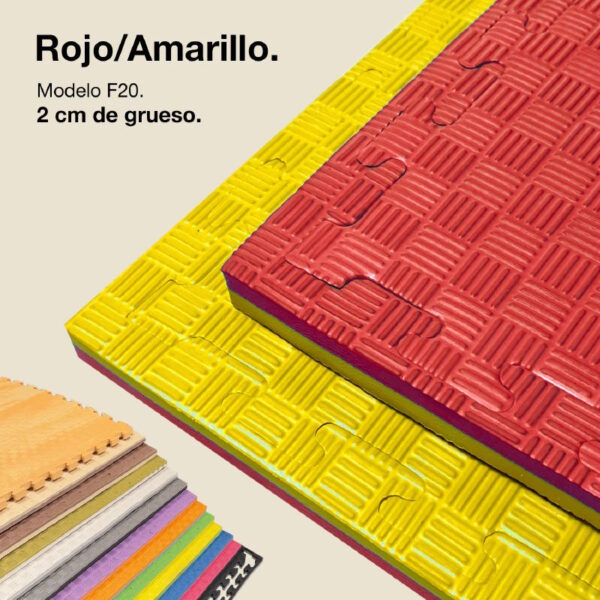 Tatami Puzzle 2cm 100x100cm - Superficie Antideslizante F, reversible Rojo/Amarillo | Color Reversible