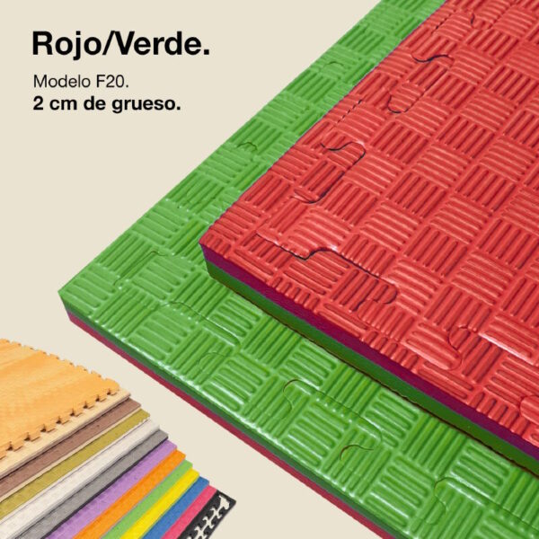 Tatami Puzzle 2cm 100x100cm - Superficie Antideslizante F, reversible Rojo/Verde | Color Reversible