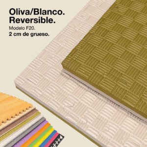 Tatami Puzzle 2cm 100x100cm - Superficie Antideslizante F, reversible Verde/Blanco | Color Reversible
