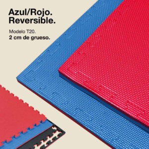 Tatami Puzzle 2cm 100x100cm - Superficie Antideslizante T, reversible Azul/Rojo | Color Reversible