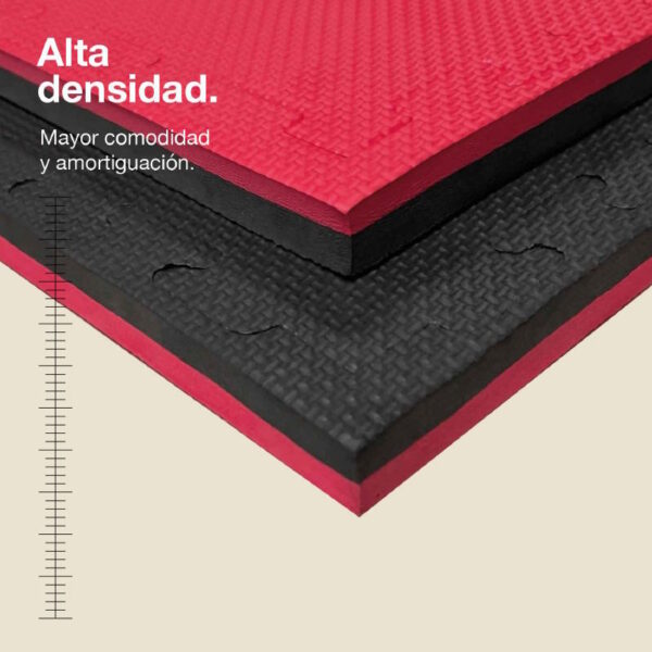 Tatami Puzzle 2cm 100x100cm - Superficie Antideslizante T, reversible Negro/Rojo | Alta Densidad