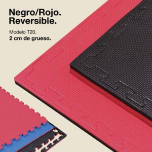 Tatami Puzzle 2cm 100x100cm - Superficie Antideslizante T, reversible Negro/Rojo | Color Reversible