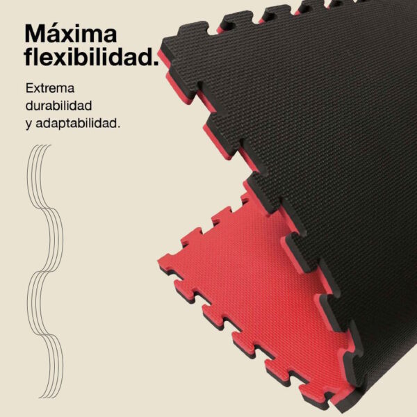 Tatami Puzzle 2cm 100x100cm - Superficie Antideslizante T, reversible Negro/Rojo | Máxima Flexibilidad