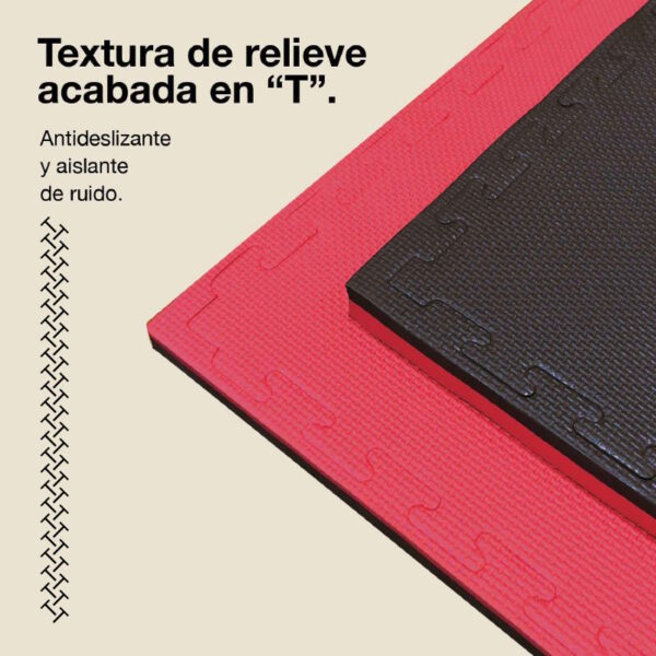 Tatami Puzzle 2cm 100x100cm - Superficie Antideslizante T, reversible Negro/Rojo | Textura Antideslizante