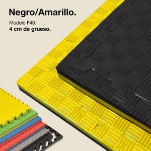 Tatami Puzzle 4cm 100x100cm - Superficie Antideslizante F, reversible Amarillo/Negro | Color Reversible