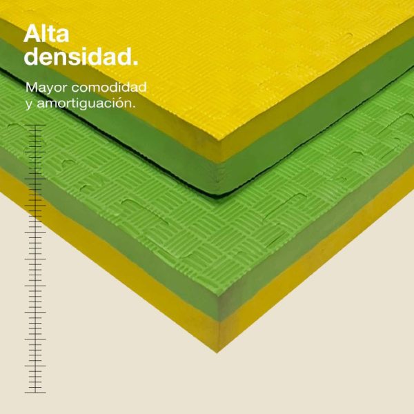 Tatami Puzzle 4cm 100x100cm - Superficie Antideslizante F, reversible Amarillo/Verde | Alta Densidad