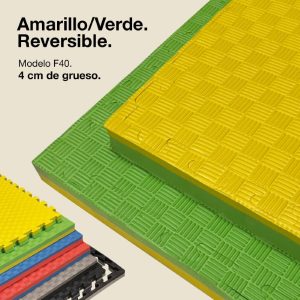 Tatami Puzzle 4cm 100x100cm - Superficie Antideslizante F, reversible Amarillo/Verde | Color Reversible