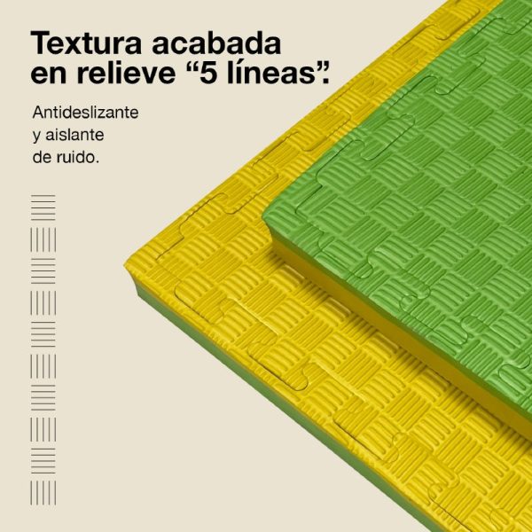 Tatami Puzzle 4cm 100x100cm - Superficie Antideslizante F, reversible Amarillo/Verde | Textura Antideslizante