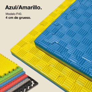 Tatami Puzzle 4cm 100x100cm - Superficie Antideslizante F, reversible Azul/Amarillo | Color Reversible