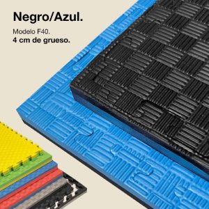 Tatami Puzzle 4cm 100x100cm - Superficie Antideslizante F, reversible Azul/Negro | Color Reversible