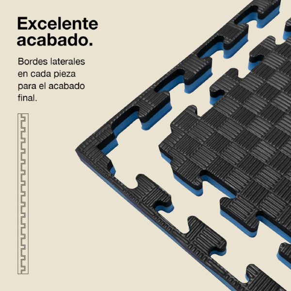 Tatami Puzzle 4cm 100x100cm - Superficie Antideslizante F, reversible Azul/Negro | Laterales Rectos