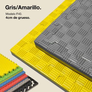 Tatami Puzzle 4cm 100x100cm - Superficie Antideslizante F, reversible Gris/Amarillo | Color Reversible