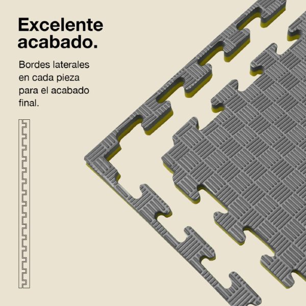 Tatami Puzzle 4cm 100x100cm - Superficie Antideslizante F, reversible Gris/Amarillo | Laterales Rectos