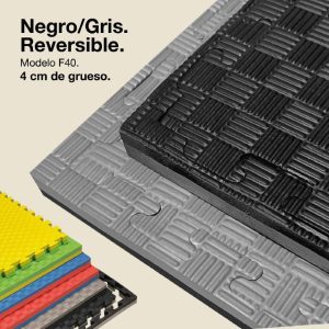 Tatami Puzzle 4cm 100x100cm - Superficie Antideslizante F, reversible Gris/Negro | Color Reversible