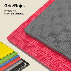 Tatami Puzzle 4cm 100x100cm - Superficie Antideslizante F, reversible Gris/Rojo | Color Reversible