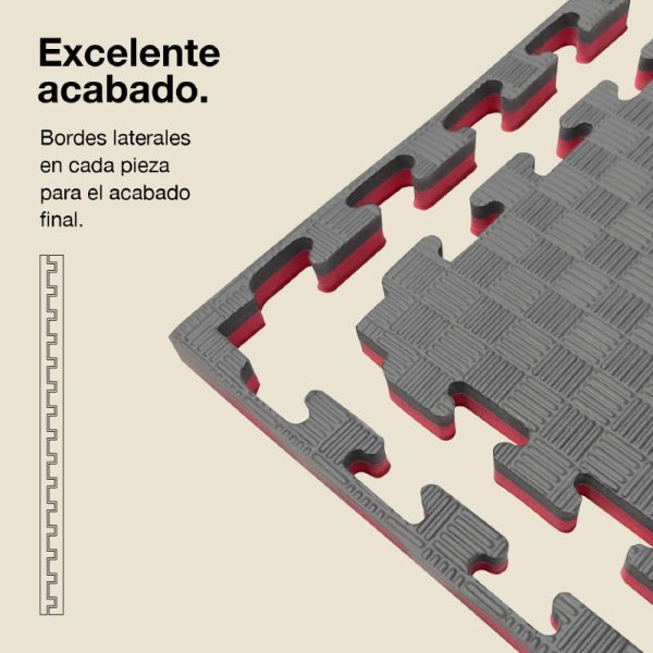 Tatami Puzzle 4cm 100x100cm - Superficie Antideslizante F, reversible Gris/Rojo | Laterales Rectos