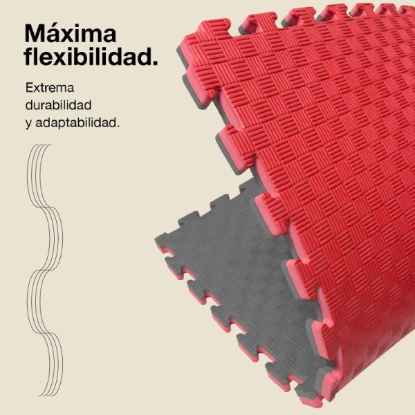 Tatami Puzzle 4cm 100x100cm - Superficie Antideslizante F, reversible Gris/Rojo | Máxima Flexibilidad