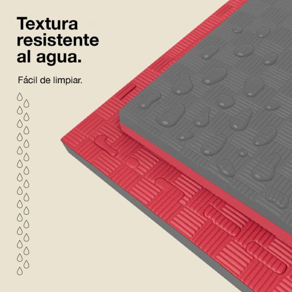 Tatami Puzzle 4cm 100x100cm - Superficie Antideslizante F, reversible Gris/Rojo | Resistencia al Agua