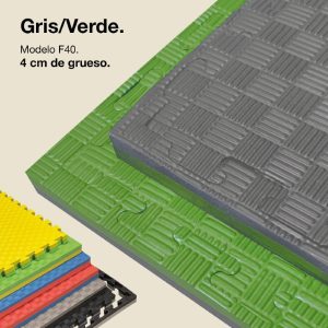 Tatami Puzzle 4cm 100x100cm - Superficie Antideslizante F, reversible Gris/Verde | Color Reversible