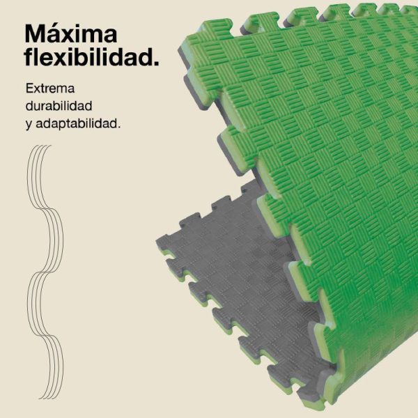 Tatami Puzzle 4cm 100x100cm - Superficie Antideslizante F, reversible Gris/Verde | Máxima Flexibilidad