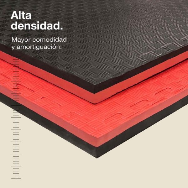 Tatami Puzzle 4cm 100x100cm - Superficie Antideslizante F, reversible Negro/Rojo | Alta Densidad