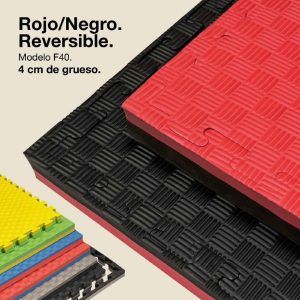 Tatami Puzzle 4cm 100x100cm - Superficie Antideslizante F, reversible Negro/Rojo | Color Reversible
