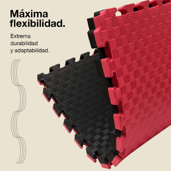 Tatami Puzzle 4cm 100x100cm - Superficie Antideslizante F, reversible Negro/Rojo | Máxima Flexibilidad