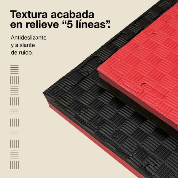 Tatami Puzzle 4cm 100x100cm - Superficie Antideslizante F, reversible Negro/Rojo | Textura Antideslizante