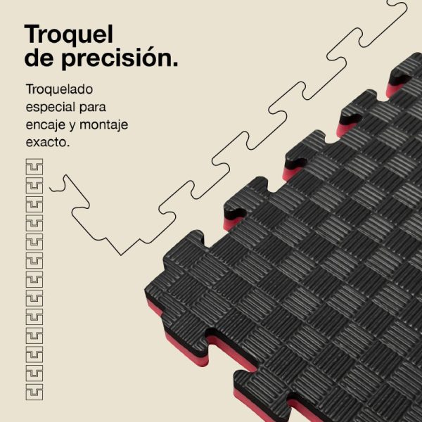 Tatami Puzzle 4cm 100x100cm - Superficie Antideslizante F, reversible Negro/Rojo | Troquel de Precisión