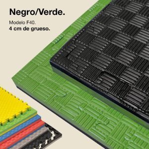 Tatami Puzzle 4cm 100x100cm - Superficie Antideslizante F, reversible Negro/Verde | Color Reversible