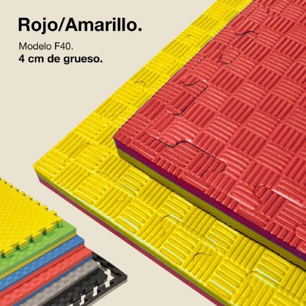 Tatami Puzzle 4cm 100x100cm - Superficie Antideslizante F, reversible Rojo/Amarillo | Color Reversible