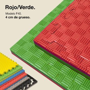 Tatami Puzzle 4cm 100x100cm - Superficie Antideslizante F, reversible Rojo/Verde | Color Reversible