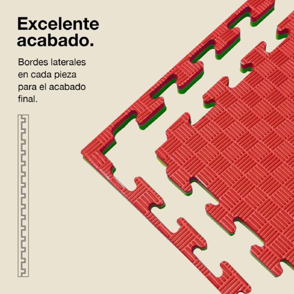 Tatami Puzzle 4cm 100x100cm - Superficie Antideslizante F, reversible Rojo/Verde | Laterales Rectos
