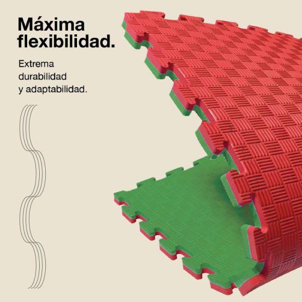 Tatami Puzzle 4cm 100x100cm - Superficie Antideslizante F, reversible Rojo/Verde | Máxima Flexibilidad