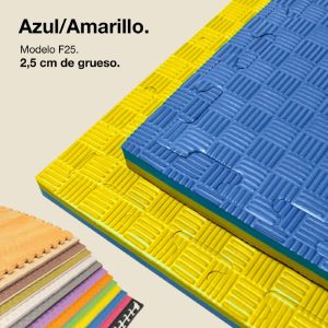 Tatami Puzzle 2,5cm 100x100cm - Superficie Antideslizante F, reversible Azul/Amarillo | Color Reversible