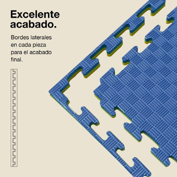 Tatami Puzzle 2,5cm 100x100cm - Superficie Antideslizante F, reversible Azul/Amarillo | Laterales Rectos