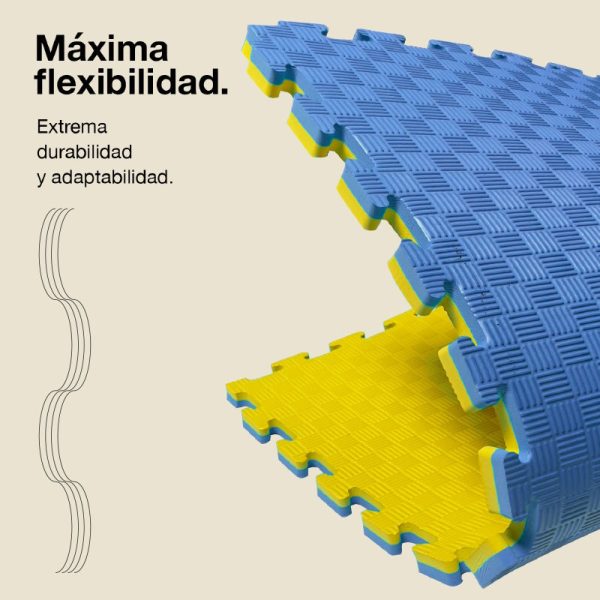 Tatami Puzzle 2,5cm 100x100cm - Superficie Antideslizante F, reversible Azul/Amarillo | Máxima Flexibilidad