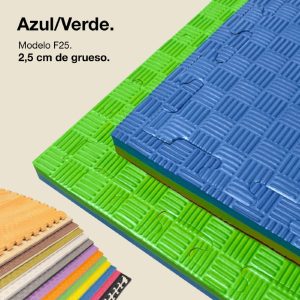 Tatami Puzzle 2,5cm 100x100cm - Superficie Antideslizante F, reversible Azul/Verde | Color Reversible