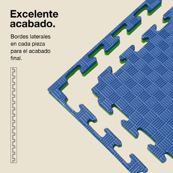 Tatami Puzzle 2,5cm 100x100cm - Superficie Antideslizante F, reversible Azul/Verde | Laterales Rectos