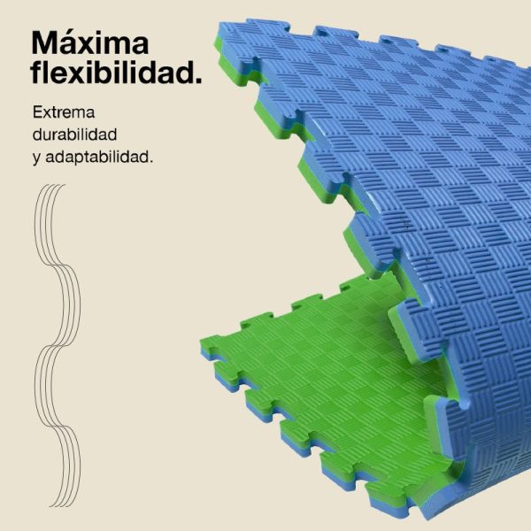 Tatami Puzzle 2,5cm 100x100cm - Superficie Antideslizante F, reversible Azul/Verde | Máxima Flexibilidad