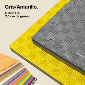Tatami Puzzle 2,5cm 100x100cm - Superficie Antideslizante F, reversible Gris/Amarillo | Color Reversible