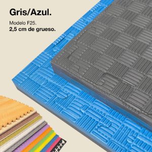 Tatami Puzzle 2,5cm 100x100cm - Superficie Antideslizante F, reversible Gris/Azul | Color Reversible